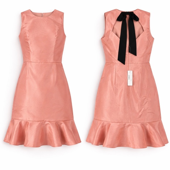 J.Crew Blush Satin Ruffle Hem Cocktail Dress Size 4 Bow Back - Picture 2 of 4